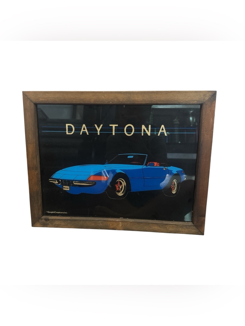 DAYTONA Blue Convertible Car Wall Art - Framed Home Art Miami Vintage Picture